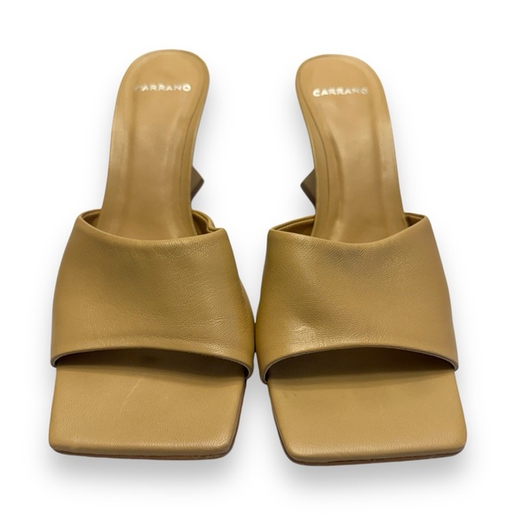 Carrano Beige Square Leather Sandals Triangle Heels Made in Brazil Party Size 10 - Picture 2 of 8